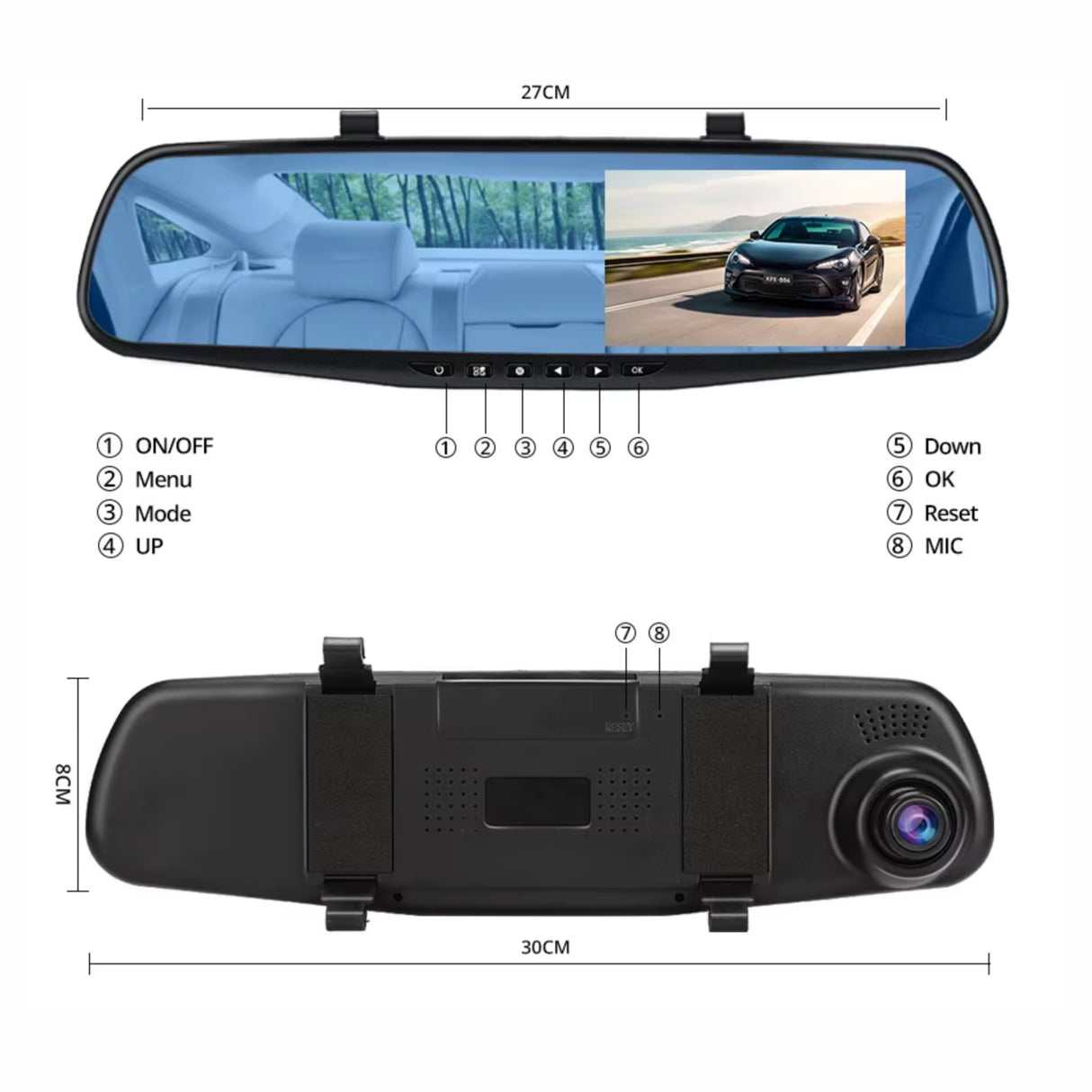 Peegelekraaniga autokaamera eesmine ja tagumine 1080P 4.3"