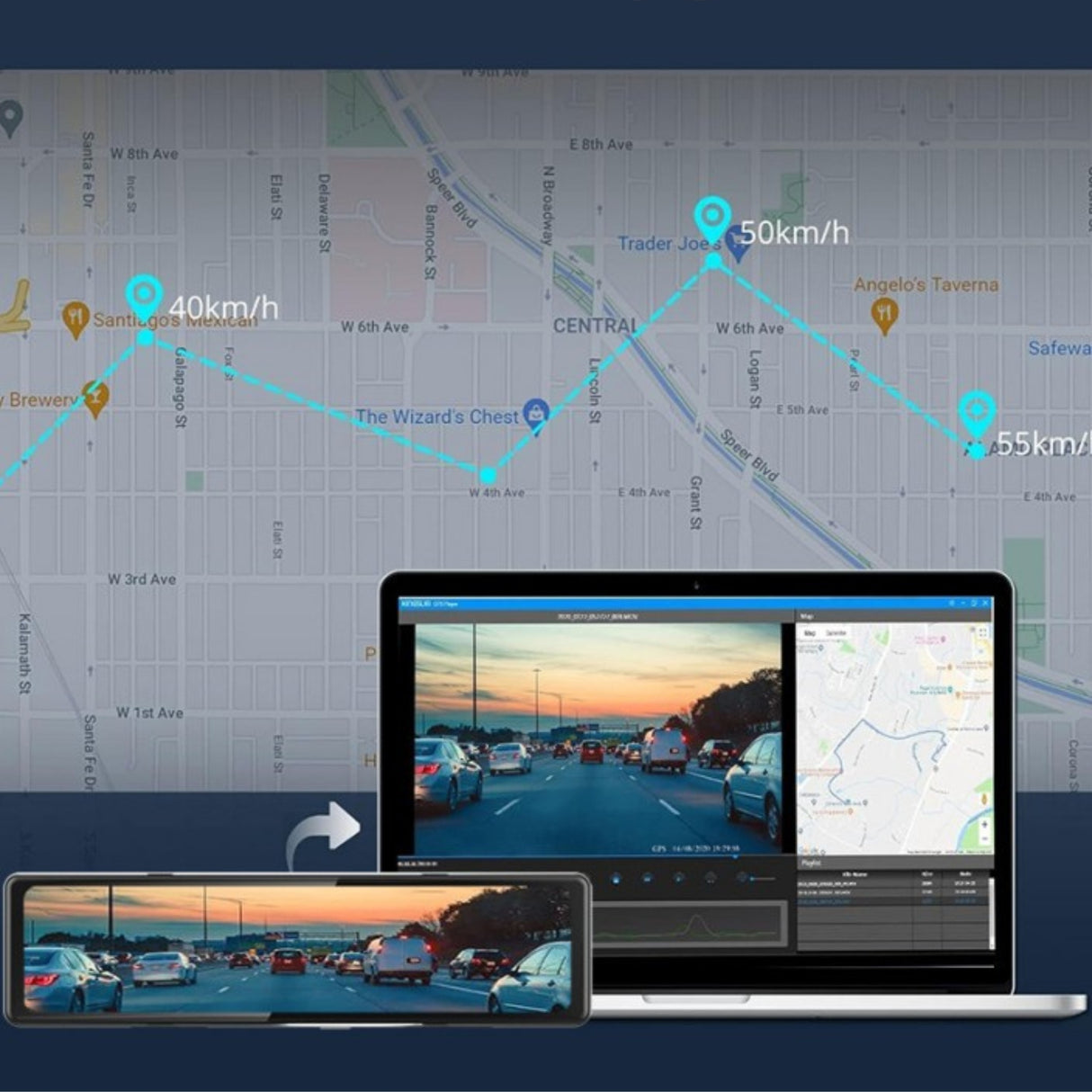 Nutikas CarPlay/ Android Auto tahavaatepeegel 11" esikaamera+tagurduskaamera + GPS